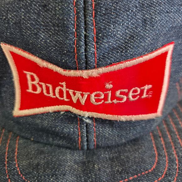 Vintage Budweiser Denim Snapback Hat 80s West-Chester St Louis USA Made Beer Cap - Picture 14 of 14